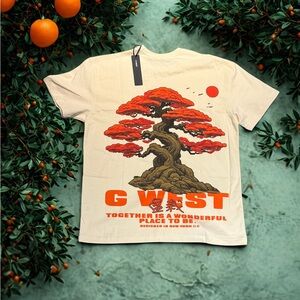 G WEST Cream Tee with Back graphic Logo (S)